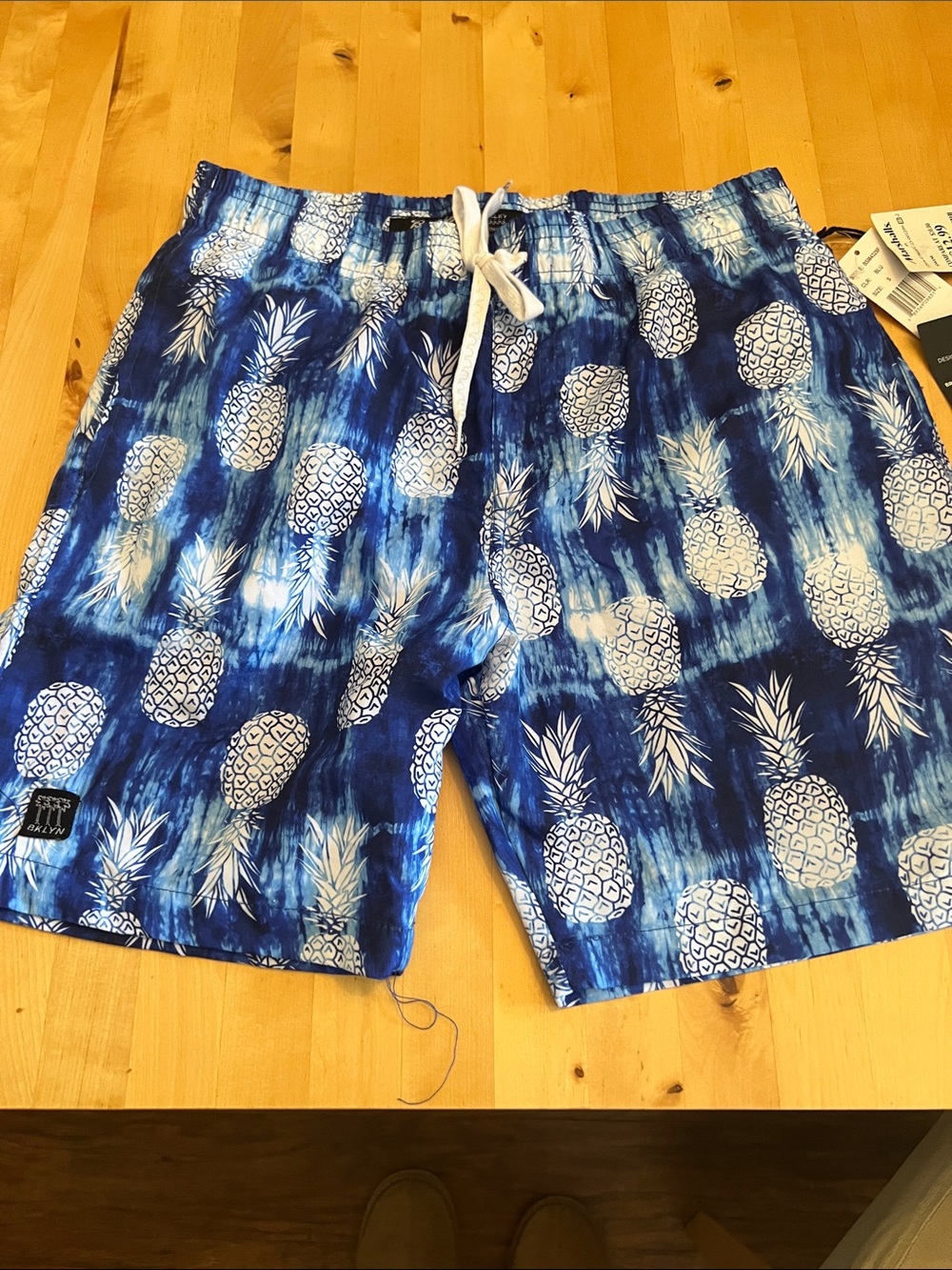 Brooklyn Cloth Blue and White Pineapple Swim Shorts (NWT)